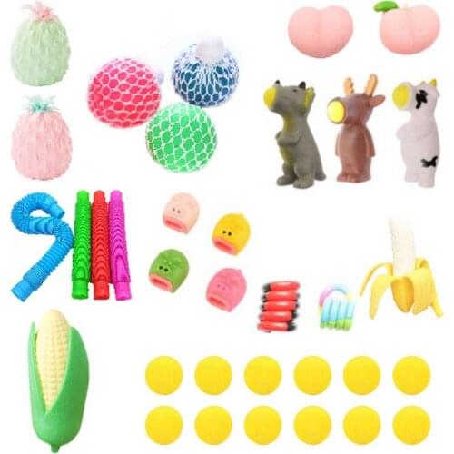 34 PCS Squeeze Toy Non-toxic Durable Educational Toy Set Release Stress Fun Hand Squeeze Stress Reliever Toys Kit For Kids Adult