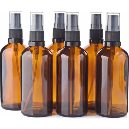 6pcs 100ml Spray Bottle Empty Amber Glass Refillable Cosmetic Containers with Fine Mist Sprayer for Essential oils Perfume Brown