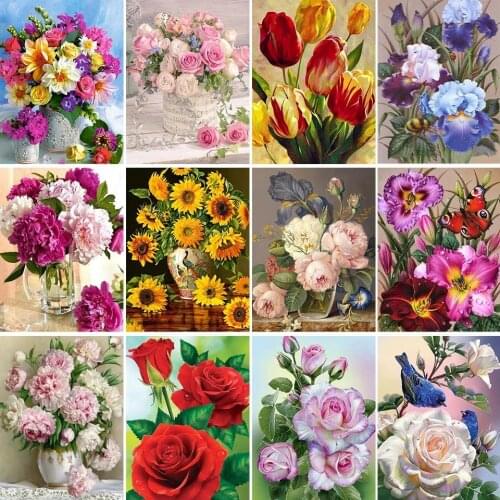 FIYO 5D DIY Flower Diamond Painting Cross Stitch Full Round Drill Embroidery Colorful Handmade Home Room Wall Decor Craft