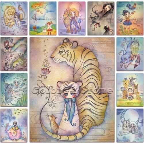 New Diamond painting Cartoon cute girl lion tiger 5D DIY Full Square Drill embroidery Cross stitch 3D Round mosaic Drawing 099