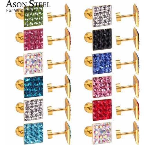 ASONSTEEL 12 Pairs Shiny Mix Color Jewelry Earrings Gold Stainless Steel Earrings Stud Earrings for Women Girl Gift