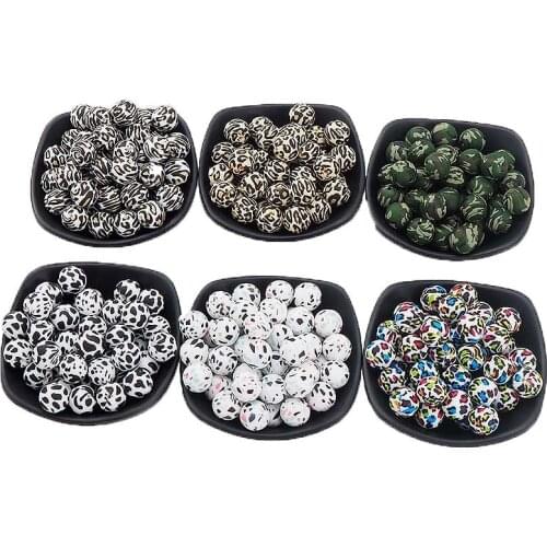 Chenkai 100PCS 15MM Silicone Leopard print Beads Baby Round Shaped Beads Teething BPA Free DIY Sensory Chewing Toy Accessories