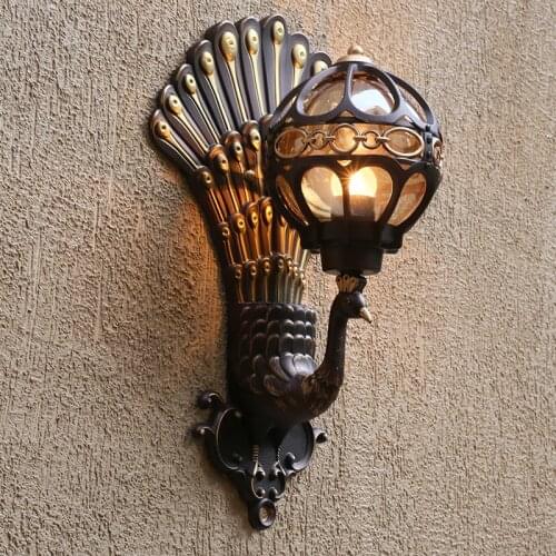 European outdoor wall lamp courtyard outdoor waterproof wall lamp balcony retro villa door garden peacock American wall lamp