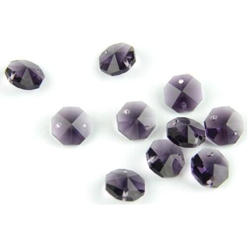 14mm Violet Color Crystal Octagon Beads In 2 Holes Glass Chandelier Prisms For Garland Strand Decoration