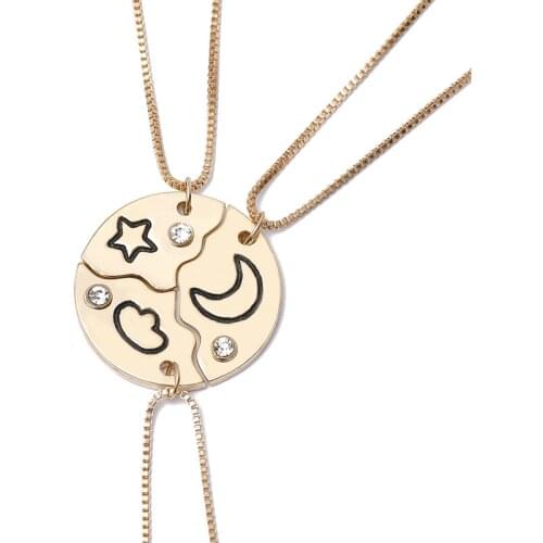 3 Pcs Star Moon Cloud Pendant Necklaces Set For Women Bff Choker Jewelry Best Friend Chain Necklace Fashion Rhinestone Necklaces