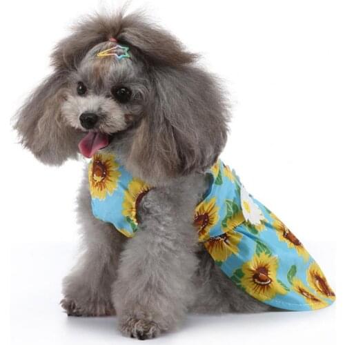 Summer Dog Dress Flower Printing Round Neck Polyester Cotton Adorable Pet Skirt Summer Dogs accessories для собак