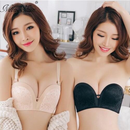 MengShan The lace flour gathers the palm bracket Ladies bra without shoulder straps and air vents Wedding dress underwear