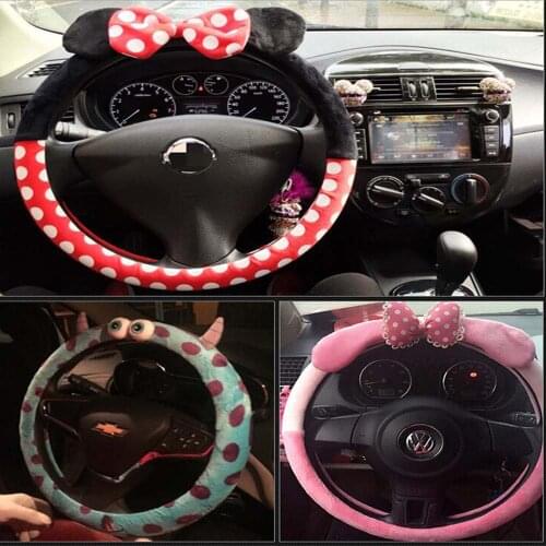 Cute cartoon car steering wheel cover winter plush women girls Soft Warm Plush Winter Steering-Wheel Covers