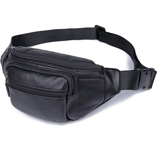 Fashion Cowhide Leather Waist Packs Men Belt Phone Pouch Bag Mens Travel Waist Bag Black Daily Fanny Pack Male Shoulder Bag