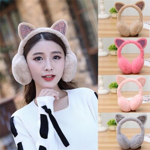 Fashion Winter Earmuffs Women Fur Ear Warmer Earmuffs Cat Ear Muffs Earlap Glitter Sequin