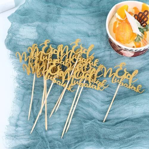 New Fashion Cake Toppers Eid Mubarak Wedding Baby Shower Birthday Party Ramadan Decor Gold Cupcake Topper Muslim Baking 10/1pcs