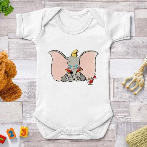 Baby Girl Clothes Rompers Elephant Lovely Disney Cartoon Pirnt White Comfortable Newborn Jumpsuits Bodysuit Baby Clothes