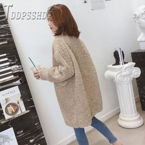 Lambswool Faux Fur Coat New Thick Ladies Cute Outerwear Turn Down Collar Jacket