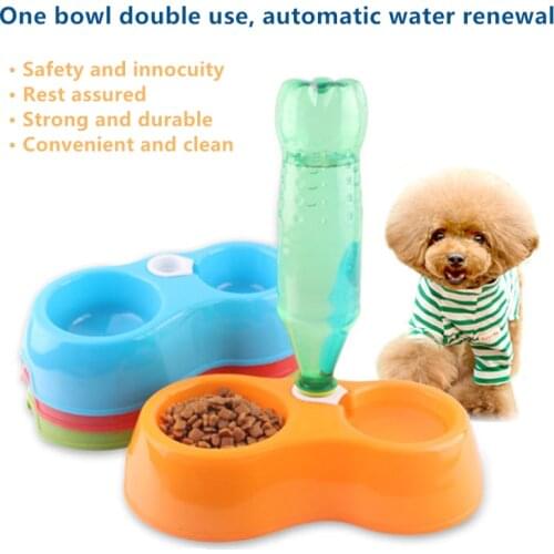 Candy Color Plastic Pet Double Bowls Creative Easy To Clean Bowl Pet Food Water Feeder Dog Cat Bowl Automatic Feeding Supplies