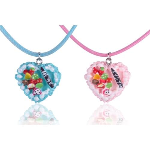 Resin for you fruit heart birthday cake pendant necklace pu leather rope girl necklace jewelry choker women fashion jewellery