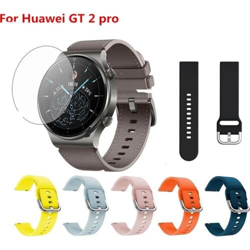 22mm Watch Strap Silicone Band For Huawei Watch GT2 Pro Smartwatch Tempered Glass For Huawei GT2 Pro Protective Screen Protector