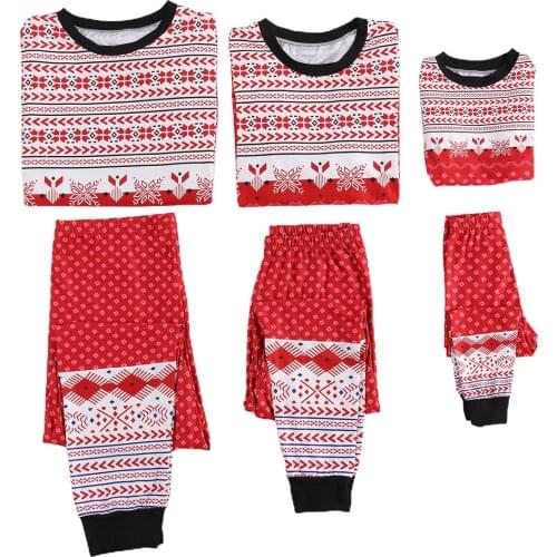 Christmas Family Pajamas Sets Floral Print Parent-Child Matching Outfits, Long Sleeve O-neck T-shirt + Long Pants