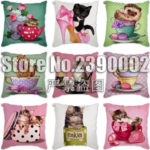 Cartoon Cat animal Sofa Decorative Cushion Cover Pillow Pillowcase Polyester 45*45cm Throw Pillow Home Decor Pillowcover Gifts