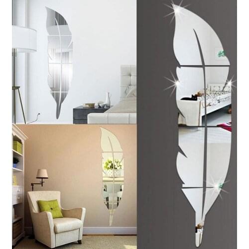 Removable Feather Mirror Wall Stickers Decal Art Vinyl Home Room Decoration DIY t1219