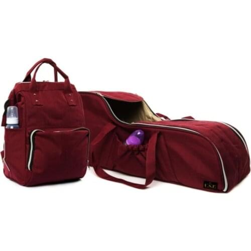Mother Baby Care Bag + Carrycot Main Lap Stroller Dual Set Maroon