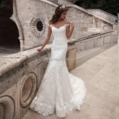 Mermaid Wedding Dresses Elegant Lace Appliques V Neck Floor Length Off the Shoulder Vintage Bridal Gown Vestido de Noiva Longo