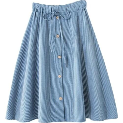 High Waist Jeans Skirt For Women 2020 Solid Striped Skirts Womens Single-breasted Denim Blue Jean Skirts Womens Jupe Femme