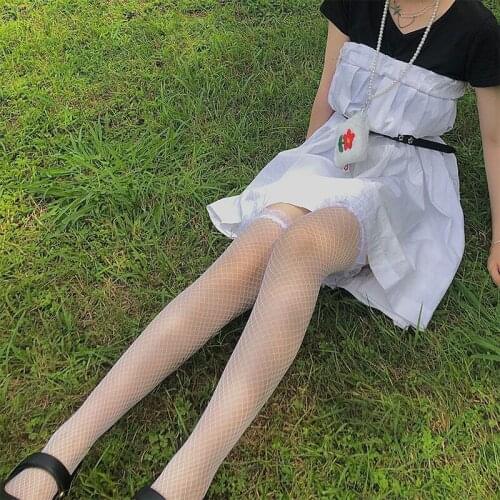 Japanese Socks Ruffle Socks Lace Fishnet Female Black Silk Jk Sexy Thighs Over The Knee Long Middle Tube Tide Net Red SummerThin