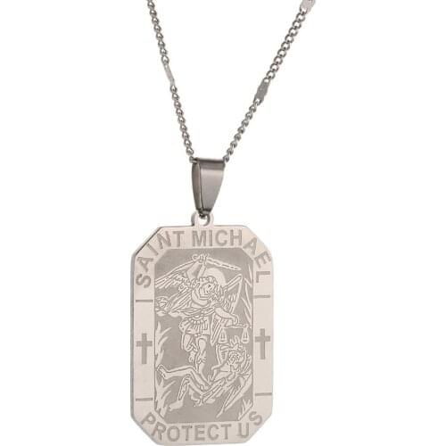 Stainless Steel Saint Michael Necklace Personalized Engraving Jewelry St. Michael The Archangel Women Men Jewelry