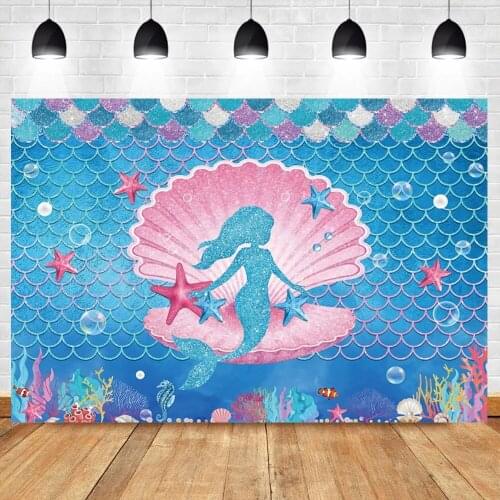 Mermaid Fish Scales Photo Background Girls Birthday Baby Shower Pearl Shell Coral Portrait Custom Poster Photography Backdrops