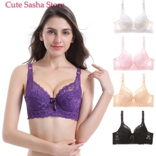 Plus Size Women’s Push Up Lace Bra Female Comfort Underwire Bra Lift Up Lace Full Coverage Bra 34BC-46BC