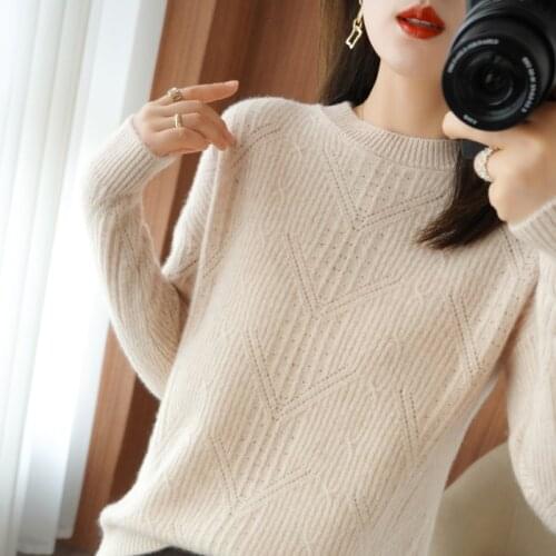 2021 fall/winter new womens pullover casual solid color XXL 100% wool sweater loose round neck cashmere sweater women thick top