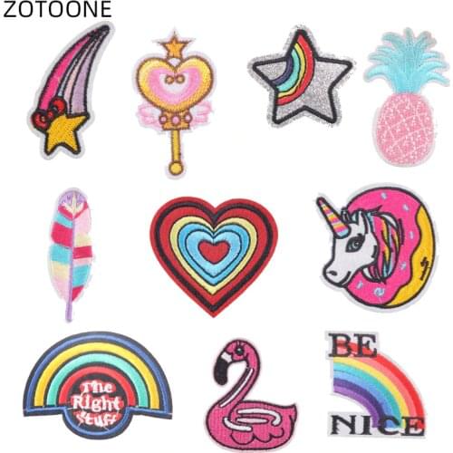 ZOTOONE Rainbow Heart Patch Heat Transfer Iron on Badge for Clothes Jeans DIY Embroidered Flamingo Patches for Kids Applique G