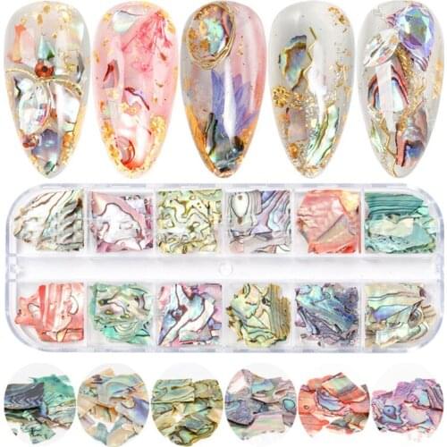 1 Box Nails Abalone Shell Fragments Texture Natural Sea Shell 3d Charm Nail Art Decoration Slice DIY Beauty Salon Tools