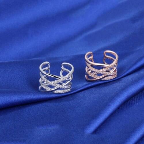 2019 Opening Ring CZ Stone Fashion Jewelry Women Double Line Intersecting Rings Pave Setting Crystal Fashion Trendy Women Rings