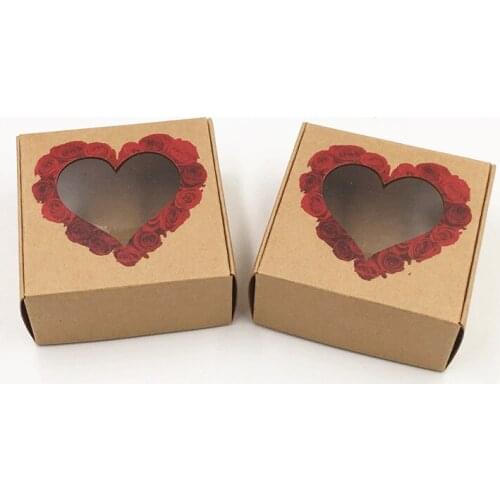 24Pcs Paper Happy New Year Gift Box PVC Windows Valentines Day Present Packing Boxes Love Rose Wedding Jewelry Displays Box