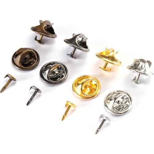 50Sets/lot Squeeze Badge Holder Butterfly Clasp Pin Back Brooch Clutch Care Cap Nail Tie Back Stoppers Rhodium Jewelry Findings