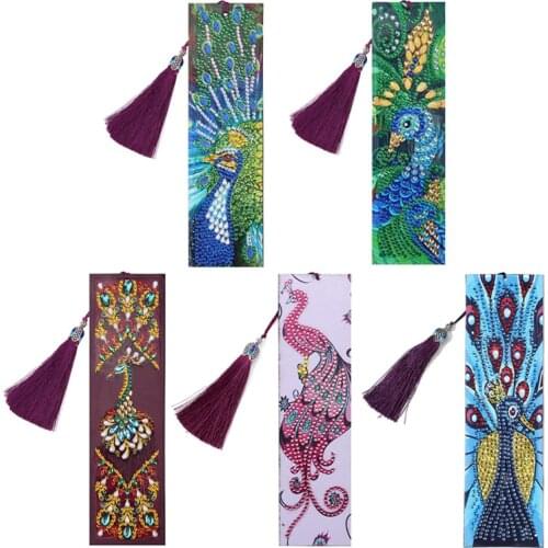 Diamond Painting Leather Bookmark DIY 5D Special Shaped Diamond Cross Stitch Arts Crafts Book Marks Animal Peacock Picture