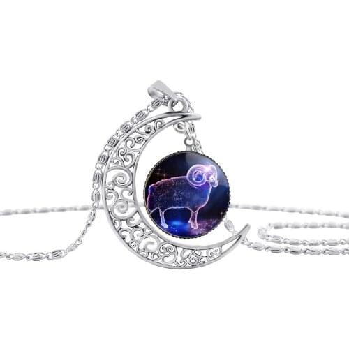 30 Star Sky Universe Animal 12 Constellation sign Crescent Necklace Moon Geometric Pendant Necklace Half Moon Zodiac jewelry