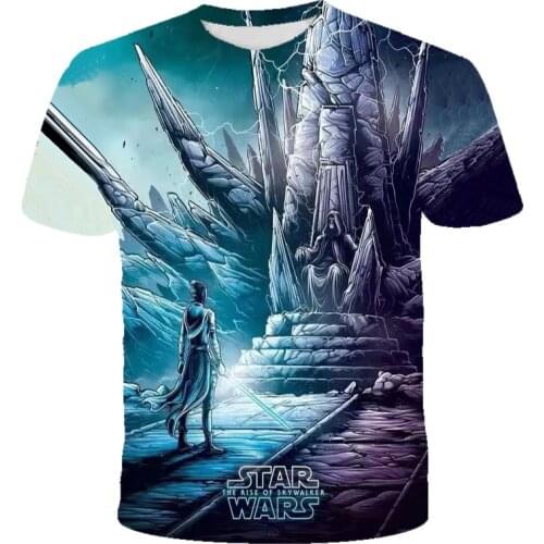 Disney Star Wars Mens Summer Print Mens Short Sleeve T-shirt 3D Printing T-shirt Casual Breathable Fun Kids T-shirt