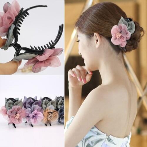Elegant Hair Claws Clip Yarn Flower Fabric Headdress Hairpin Fashion Floral Hair Accessories for Women Bride Girl Luxury Jewelry