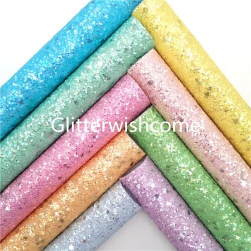 Glitterwishcome Pastel Colors Crystal Glitter Leather Fabric Vinyl Glitter Sheets for Bows shoes bags button DIY 21X29CM GM1051B