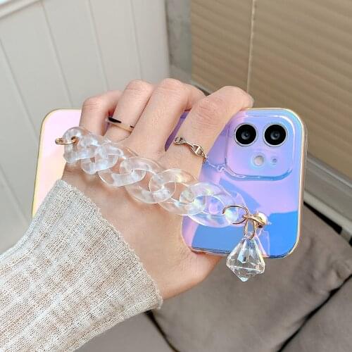 Gradient Aurora Wrist Chain Case For iPhone 11 PRO MAX 8 7 Plus XSMAX 12 Pro different light different Color Bracelet cases