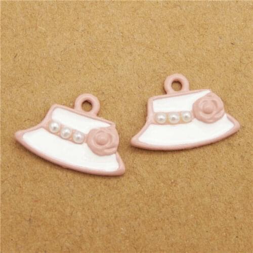 Julie Wang 4PCS Enamel Women Flower Hat Charms Man-made Pearl Alloy Pink Painted Necklace Bracelet Jewelry Making Accessory
