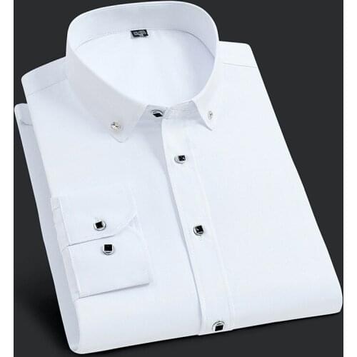 Quality Good Diamond Button Party Formal Plaid Dress Shirts Men Long Sleeve Shirt Turn Down Slim Fit Casual