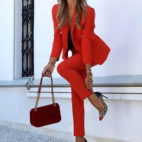 Two Piece Set Office Lady Outfits Uniform New Women Winter Womens Set Tracksuit Full Sleeve Ruffles Blazers Pencil Pants Suit