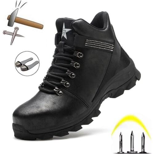 Leather safety shoes mens lightweight steel-toed shoes anti-piercing sports wear-resistant non-slip work boots shoes womens