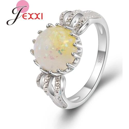 Round Yellow Opal Stones Rings For Women Genuine S925 Sterling Silver High-End Wedding Engagement Bridal Anillos Jewelry