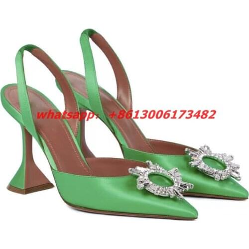 INS hot woman candy color crystal sun beading slingback high heels pointed toe high heel diamond sun slingback woman shoes