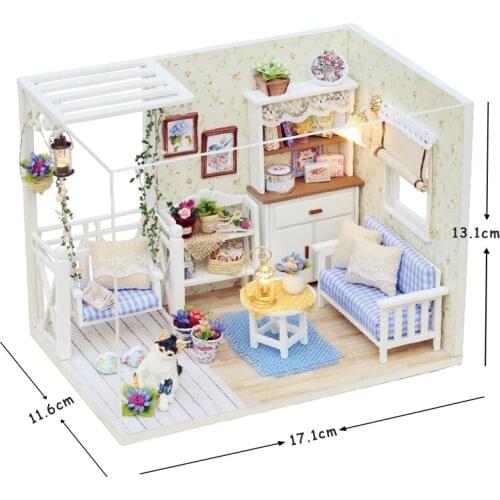 Cute Doll House Miniature Furniture Room Kits DIY Wood Dollhouse Model with LED and Dust Cover Dollhouse Toys Gifts For Child