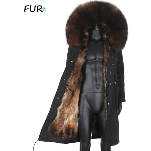 2020 Real Fur Coat Winter Jacket men X-Long Real Fox Fur Liner Parka Waterproof Big Natural Raccoon Fur Collar Hood Thick Warm